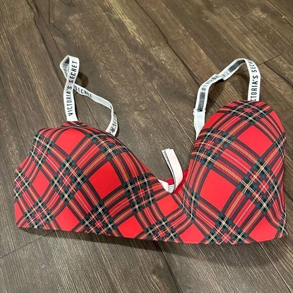 Victoria’s Secret red plaid lightly lined wireless 36DD bra - Picture 1 of 3